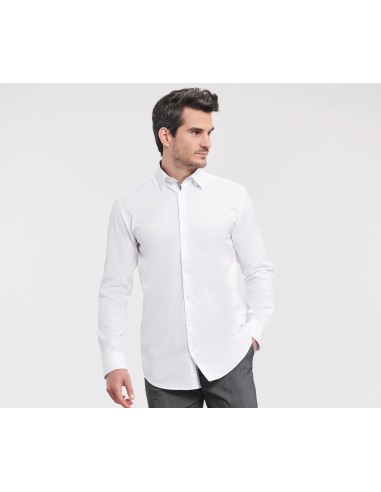 RUS-0R964M0-Men's Long Sleeve Tailored Contrast Herringbone Shirt
